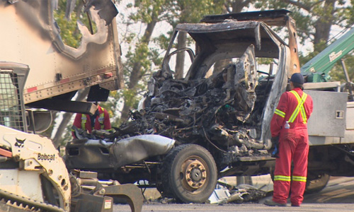 According to a media release from the Alberta RCMP, the tow truck and a tractor-trailer had both been travelling westbound on the Trans-Canada Highway when the tow truck struck the rear of the tractor-trailer. The collision set both vehicles on on fire, and the 44-year old driver died on the scene.