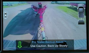 Magna’s trailer angle detection system features image-processing software, which determines the angle between truck and trailer and provides the most appropriate view to the driver, depending on the trailer's trajectory. High-resolution cameras and colour-coded diagrams of the truck help warn the driver of potential jackknife conditions.